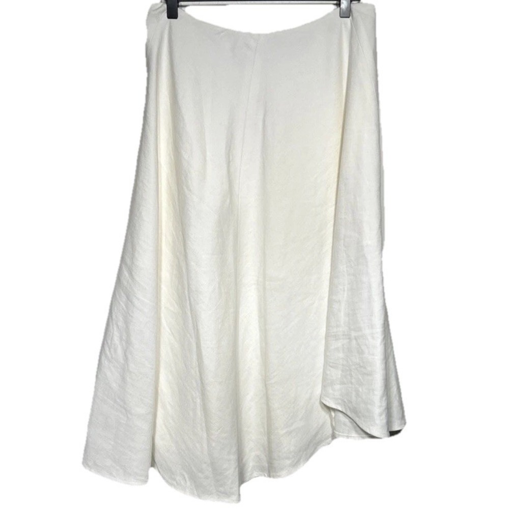 Vince Asymmetric Seam Linen Blend‎ Midi Skirt Ivory Women's Size 8 Retail: $345